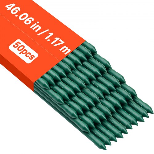 Garden Stakes, 50 Pack, 46.06 inch, Plastic Coated Metal Tomato Stakes, Garden Sticks for Plants Support, with Pointed End and Non-Slip Bumps for Growing Climbing Plants, Outdoor Vegetables