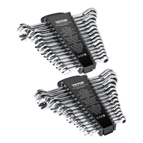 Combination Wrench Set, 30-Piece Ratcheting Wrench Set with Organizer Rack, Cr-V Steel Wrench Set SAE 1/4' to 1', Metric 8 mm to 24 mm, Ideal for General Household, Garage, Workshop, Emergency