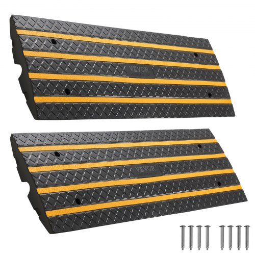 Car Driveway Rubber Curb Ramp, 33069 lbs Load Capacity, 2.6 inch Rise Curbside Bridge Ramp with Yellow Reflective Strips, Suitable for Loading Dock, Warehouse, Garage, Sidewalk (2 Pack)