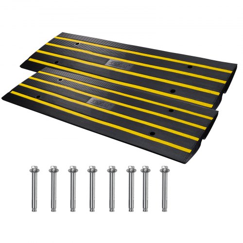 VEVOR Rubber Curb Ramp for Driveway 2 Pack, 15T Heavy Duty Sidewalk Curb Ramp, 2.6 Rise Height Cable Cover Curbside Bridge Ramp for Garage for Low Cars, Wheelchairs