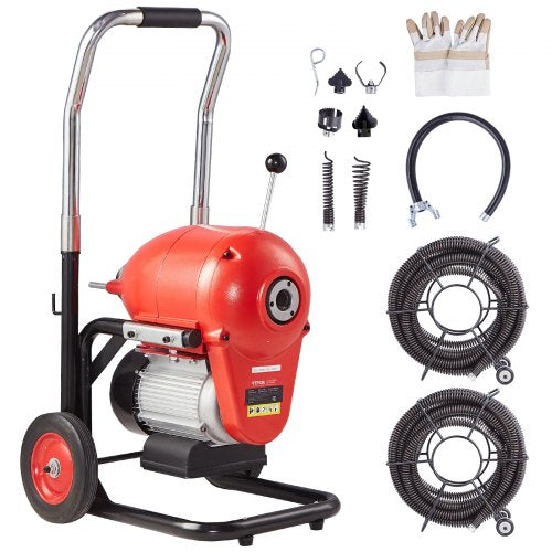 Drain Cleaner Machine 120FT x 6/5 Inch, 1100W Electric Sewer Snake Auger Manual Feed - with 6 Cutters and CW/CCW Control for 4' to 8' Pipes