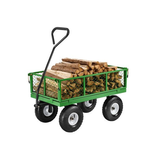 680 Lbs Steel Garden Cart on Wheels, Heavy Duty Garden Wagon Cart Pullable, Metal Outdoor Utility Yard Wagon Carts with 10' Tires, Mesh Removable Sides and 180¡ãRotating Handle