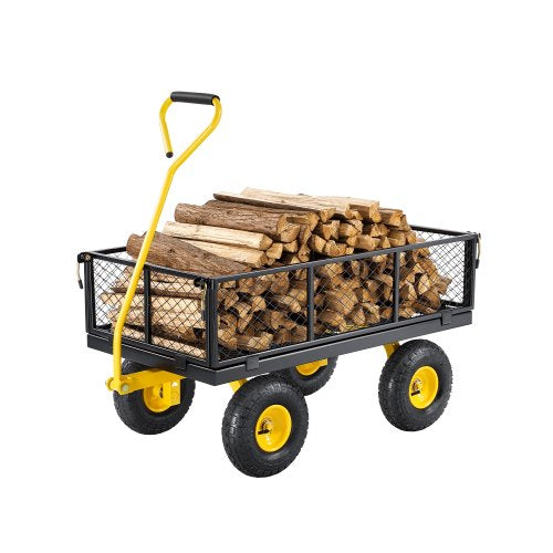 900 Lbs Heavy Duty Steel Garden Cart, Garden Wagon Cart on Wheels, Outdoor Metal Yard Utility Wagon Carts with 10' Tires and Mesh Removable Sides(Convert to Flatbed) and 180¡ãRotating Handle