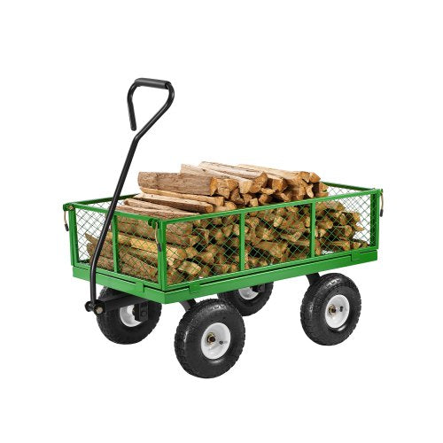 900 Lbs Steel Garden Cart on Wheels, Heavy Duty Pullable Garden Wagon Yard Cart, Outdoor Metal Utility Wagon with 10' Tires and Mesh Removable Sides(Convert to Flatbed), and 180¡ãRotating Handle