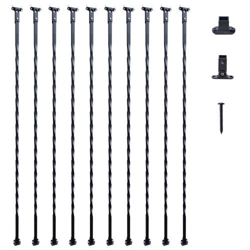 Staircase Metal Balusters, 44'' x 1/2' Galvanized Steel Decorative Banister Spindles, 10 Pack Deck Baluster with Hollow Twists, Satin Black Spiral Stair Railing with Shoes & Screws