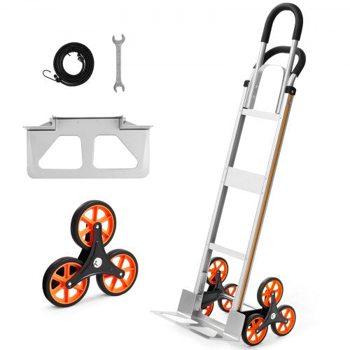 Stair Climbing Cart, 330 lbs Stair-Climb Capacity, Aluminum Alloy Folding Trolley Cart with Telescoping Handle, 6 Wheels and 2 Bungee Cords, Stair Climber Dolly for Home, Groceries, Warehouse