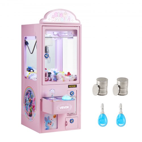 Claw Crane Machine, Medium-Sized Arcade Game Machine with Light & Sound, Adjustable Steel Claws, Precise Toy Candy Grabber Prize Dispenser Vending Toy, for Commercial Home Parties Cinema, Pink