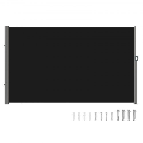 Retractable Side Awning, 71''x 118'' Aluminum Outdoor Privacy Screen, 280g Polyester Water-proof Retractable Patio Screen, UV 30+ Room Divider Wind Screen for Patio, Backyard, Balcony, Black