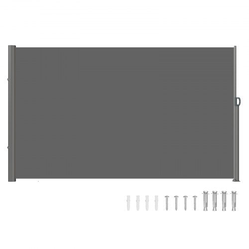 Retractable Side Awning, 71''x 118'' Aluminum Outdoor Privacy Screen, 280g Polyester Water-proof Retractable Patio Screen, UV 30+ Room Divider Wind Screen for Patio, Backyard, Balcony, Gray