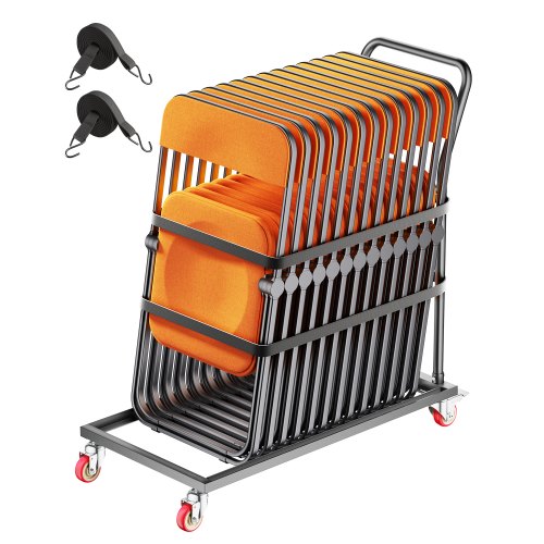 Folding Chair Rack, 300 LBS Capacity, L-shape Vertical Placement Chair Cart for 25 Chairs, Heavy-duty Metal Chair Storage Dolly with Rubber Wheels, Multi-Function Chair Holder, Matte Black