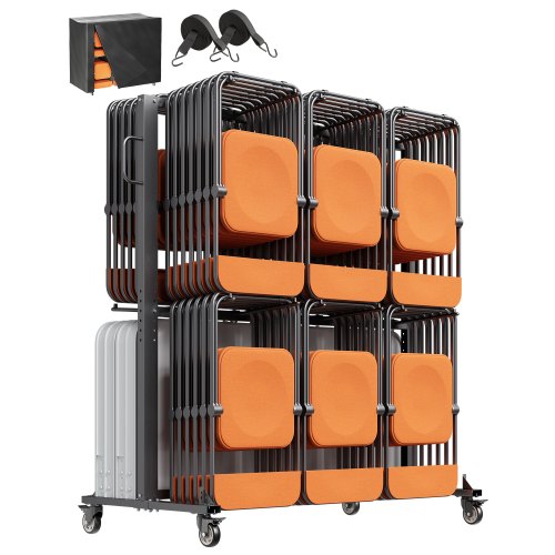 Folding Chair Rack, 800 LBS Capacity, Heavy-duty Chair Cart for 84 Chairs/ 12 Tables+42 Chairs, Dual-layer Chair Storage Dolly with Rubber Wheels and Holders, Large Chair Holder, Matte Black