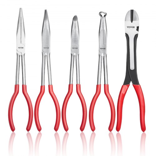 5-Piece Needle Nose Pliers, 11 in Long Needle Nose Pliers Set, Diagonal Cutting Pliers, 45¡ã/ 90¡ã Bent Nose Plier, Round Nose Plier, Long Nose Plier, Professional Pliers Set with Storage Bag