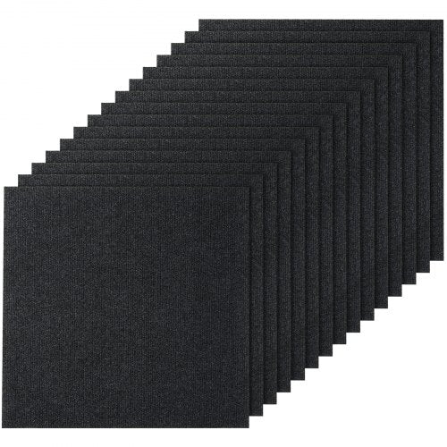 Carpet Tiles Peel and Stick, 24¡± x 24¡± Squares Self Adhesive Carpet Floor Tile, Soft Padded Carpet Tiles, Easy Install DIY for Bedroom Living Room Indoor Outdoor (15Tiles, Carbon Black)