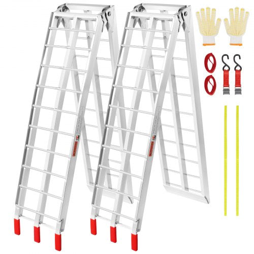 Aluminum Ramps, 1500 lbs Folding Loading Ramps for Pickup Trucks Bed, Trailers Ramp with Load Straps for Dirt Bike, UTV, ATV, Trucks, Lawn Mowers, Snowblower, Cargo Trailer, 89'L x 12'W, 2 Pcs