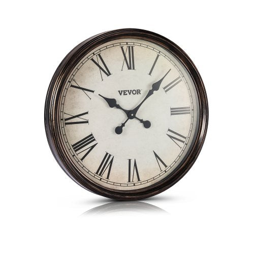 Wall Clock, 20 in Wall Clock Roman Numerals, Battery Operated Non Ticking Silent Classic Decorative Round Clocks, for Living Room Bedroom Office Kitchen Dining Room Home Decor Farmhouse, Brown