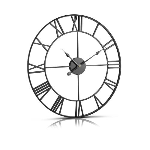 Wall Clock, 24 in Wall Clock Roman Numerals, Battery Operated Non Ticking Silent Classic Decorative Round Clocks, for Living Room Bedroom Office Kitchen Dining Room Home Decor Farmhouse, Black