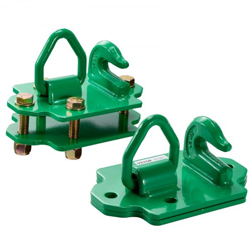 3/8' Tractor Bucket Hooks with Tie Down Ring, Grade 70 Forged Steel 2 Pack Bolt-On Grab Hook with Back Plates Work Well for Tractor Bucket RV UTV Truck Maximum Break Strength 15,000 lbs, Green