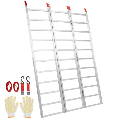 Aluminum Ramps, 1500 lbs, Tri-Fold Ramp with Load Straps, Folding Loading Ramp for Motorcycle, Tractor, ATV/UTV, Trucks, Lawn Mower, Snow Blower, 77'L x 54'W, 1 Pc