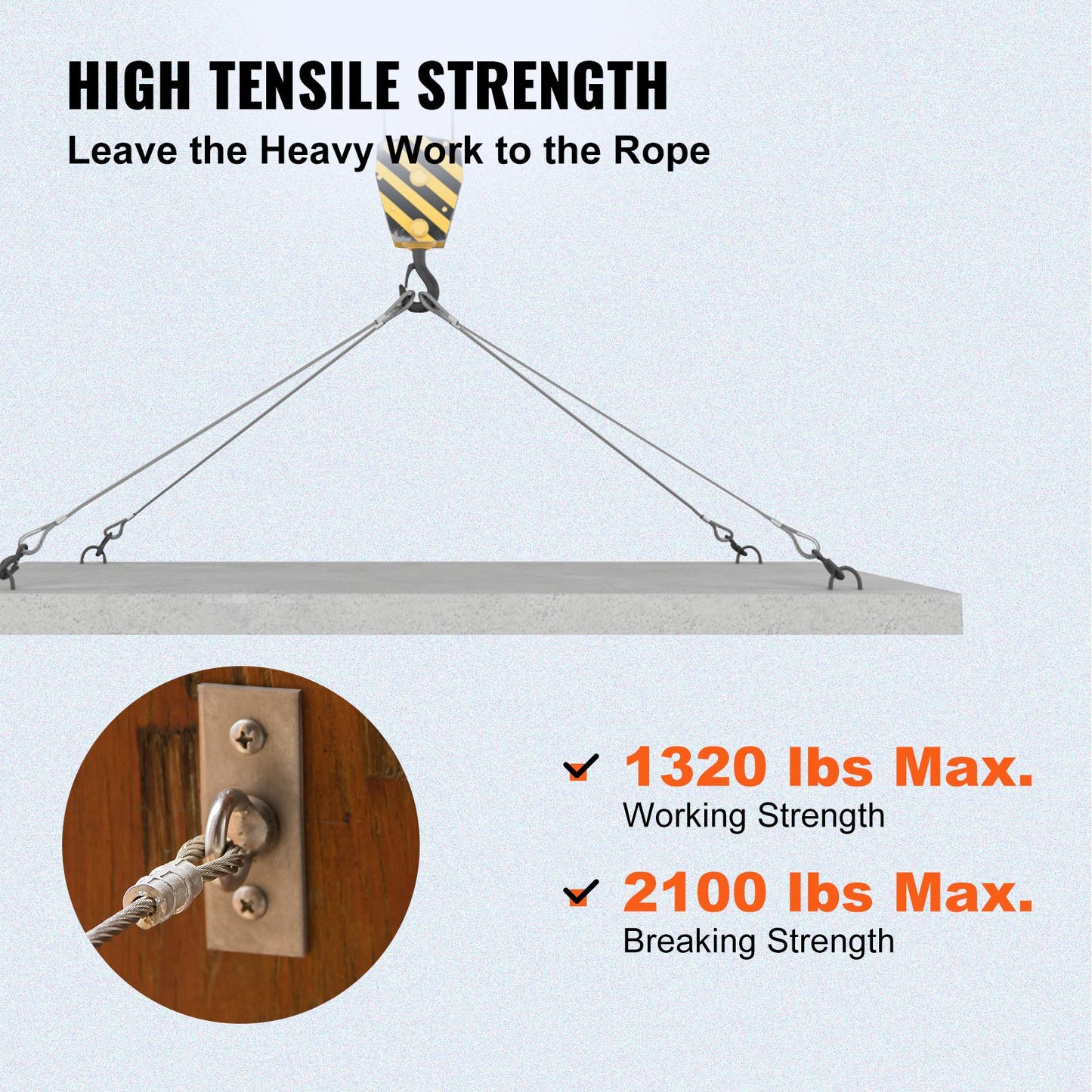 VEVOR T316 Stainless Steel Cable, 1/8'' x 1000 ft, Braided Aircraft Wire Rope with 1x19 Strands Construction, 2100 lbs Breaking Strength, for Deck Railing Stair Handrail Balusters Porch Fence