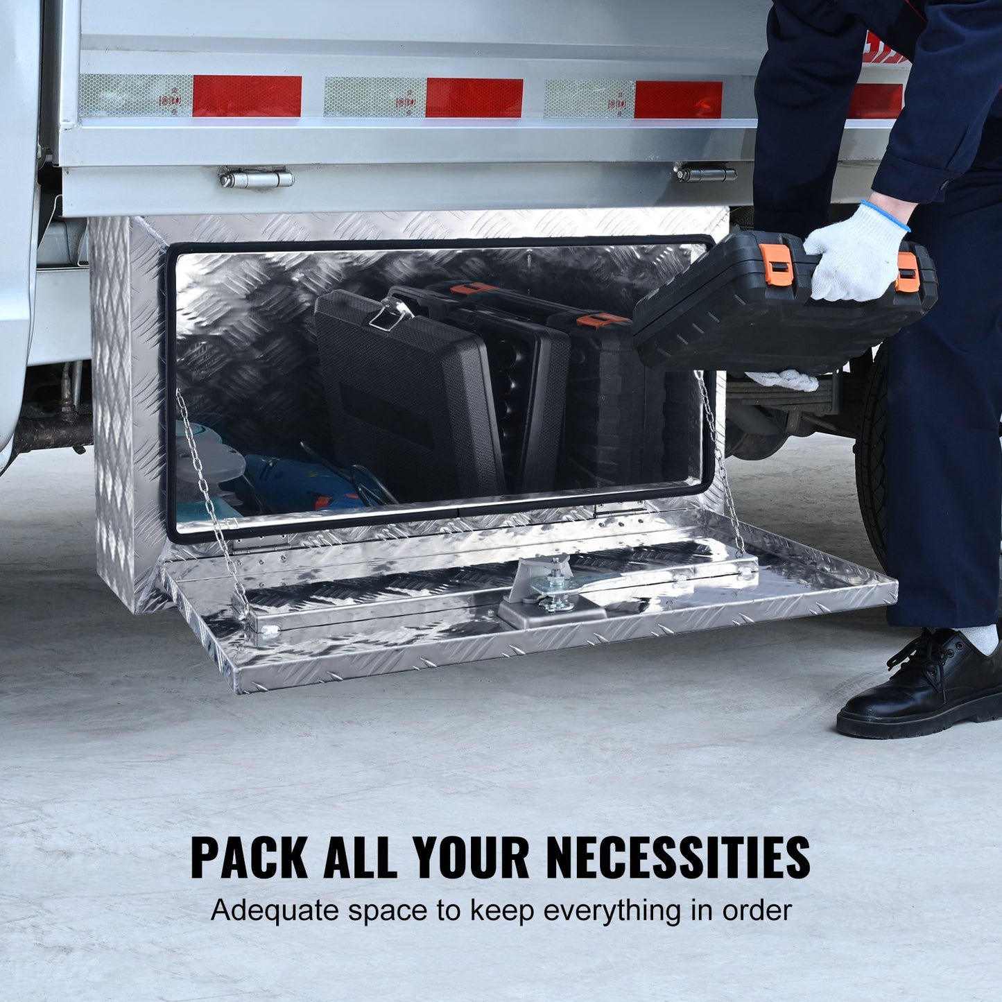 VEVOR Underbody Truck Box, 30¡_14¡_16 Pickup Storage Box, Heavy Duty Aluminum Diamond Plate Tool Box with Lock and Keys, Waterproof Trailer Storage Box with T-Handle Latch for Truck, Van, Trailer