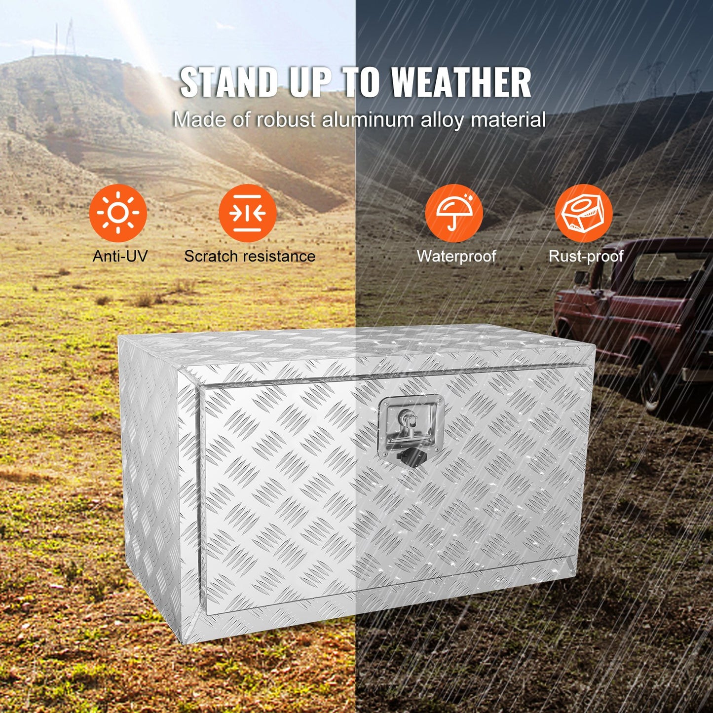 VEVOR Underbody Truck Box, 30¡_14¡_16 Pickup Storage Box, Heavy Duty Aluminum Diamond Plate Tool Box with Lock and Keys, Waterproof Trailer Storage Box with T-Handle Latch for Truck, Van, Trailer