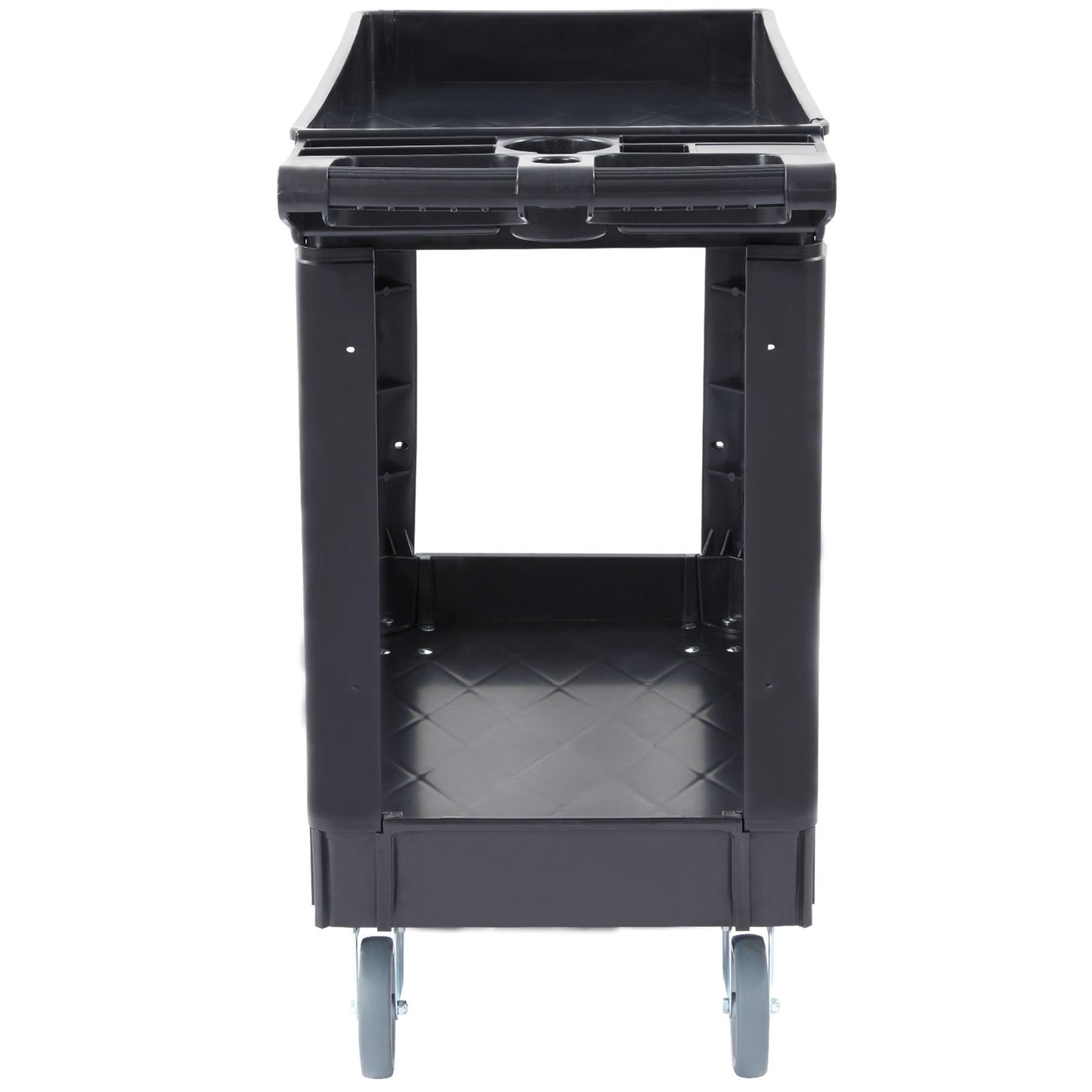 VEVOR Utility Service Cart, 2 Shelf 550LBS Heavy Duty Plastic Rolling Utility Cart with 360¡ã Swivel Wheels, Medium Lipped Shelf, Ergonomic Storage Handle for Warehouse/Garage/Cleaning/Office