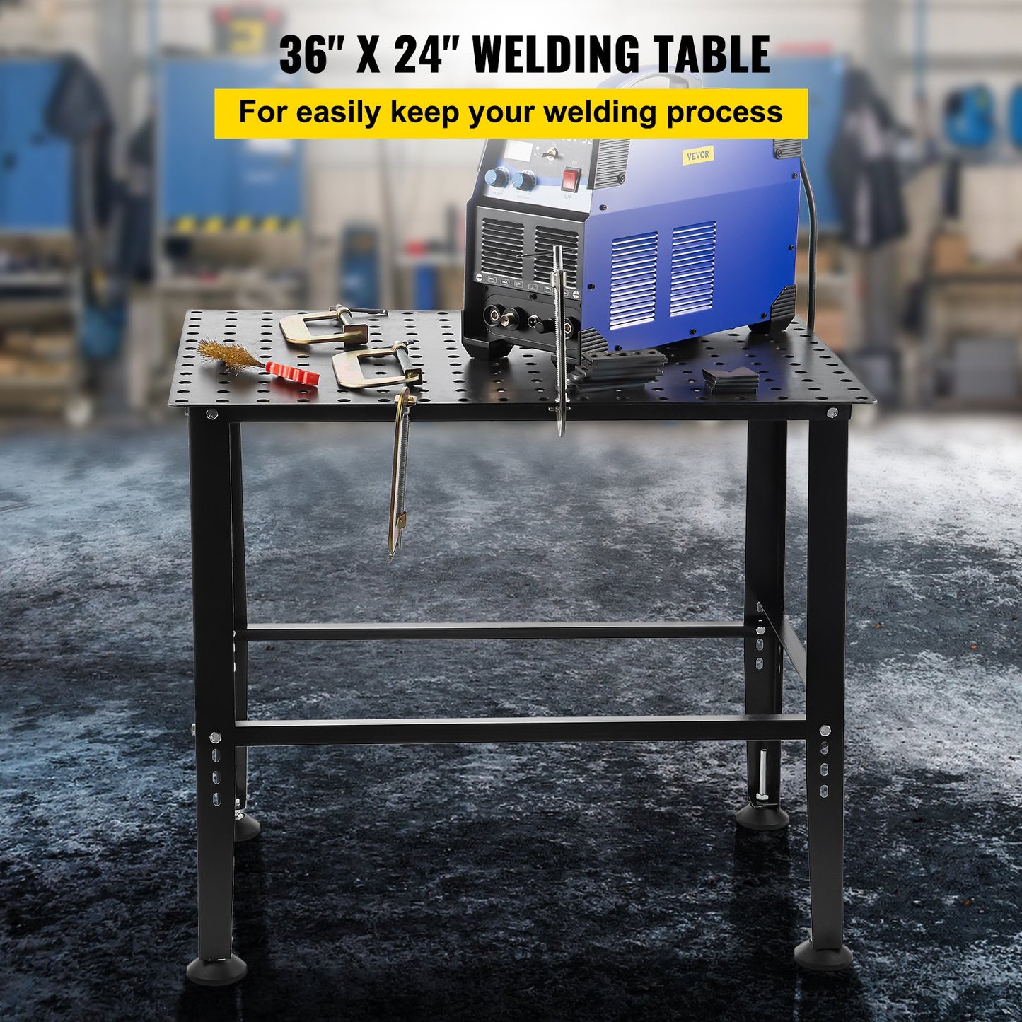 VEVOR Welding Table, 36 x 24 Adjustable Workbench, 0.12 Thick Industrial Workbench, 600lb Load Capacity Metal Workbench, Heavy Duty Carbon Steel Welding Table, Gray Steel Work Table w/ Accessories