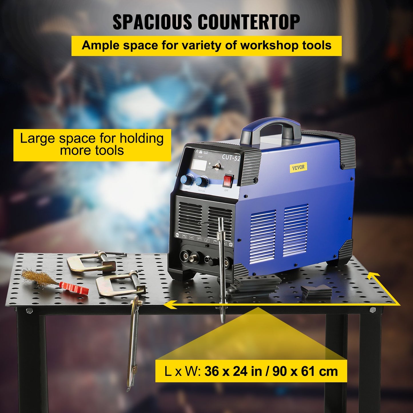 VEVOR Welding Table, 36 x 24 Adjustable Workbench, 0.12 Thick Industrial Workbench, 600lb Load Capacity Metal Workbench, Heavy Duty Carbon Steel Welding Table, Gray Steel Work Table w/ Accessories