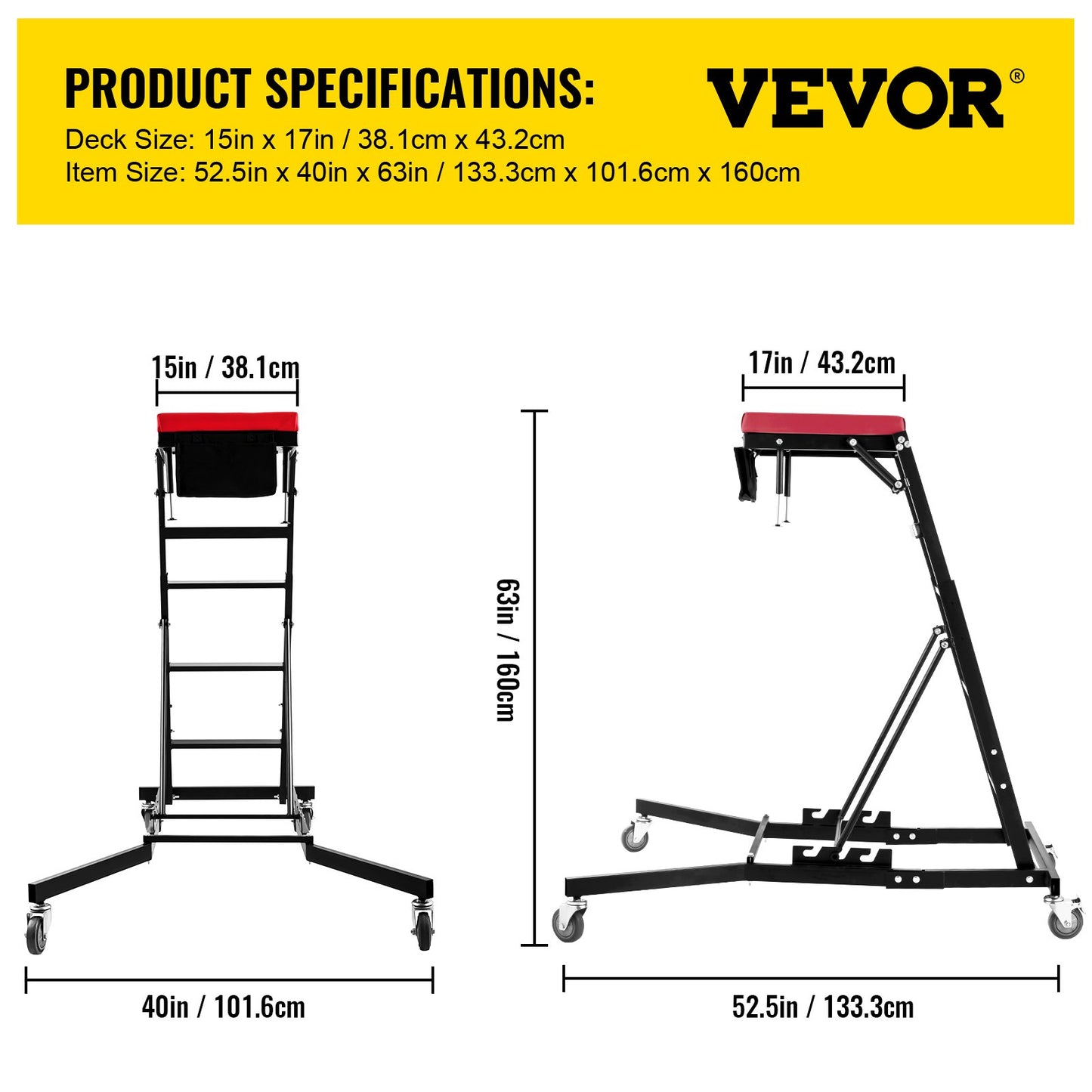 VEVOR Topside Automotive Engine Creeper, Adjustable Height Foldable Topside Creeper, 400LBS Capacity High Top Engine Creeper, w/Four Casters, Padded Deck, for Home Garage, Workshop Repair Maintenance