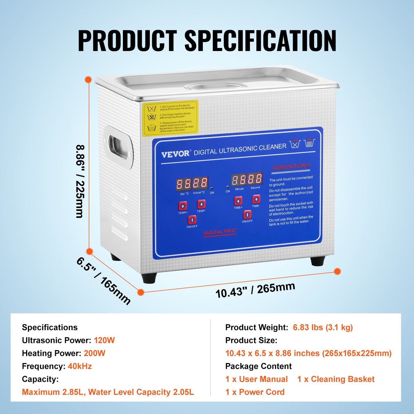 VEVOR Ultrasonic Cleaner with Digital Timer & Heater, Professional Ultra Sonic Jewelry Cleaner, Stainless Steel Heated Cleaning Machine for Glasses Watch Rings Small Parts Circuit Board (3L)
