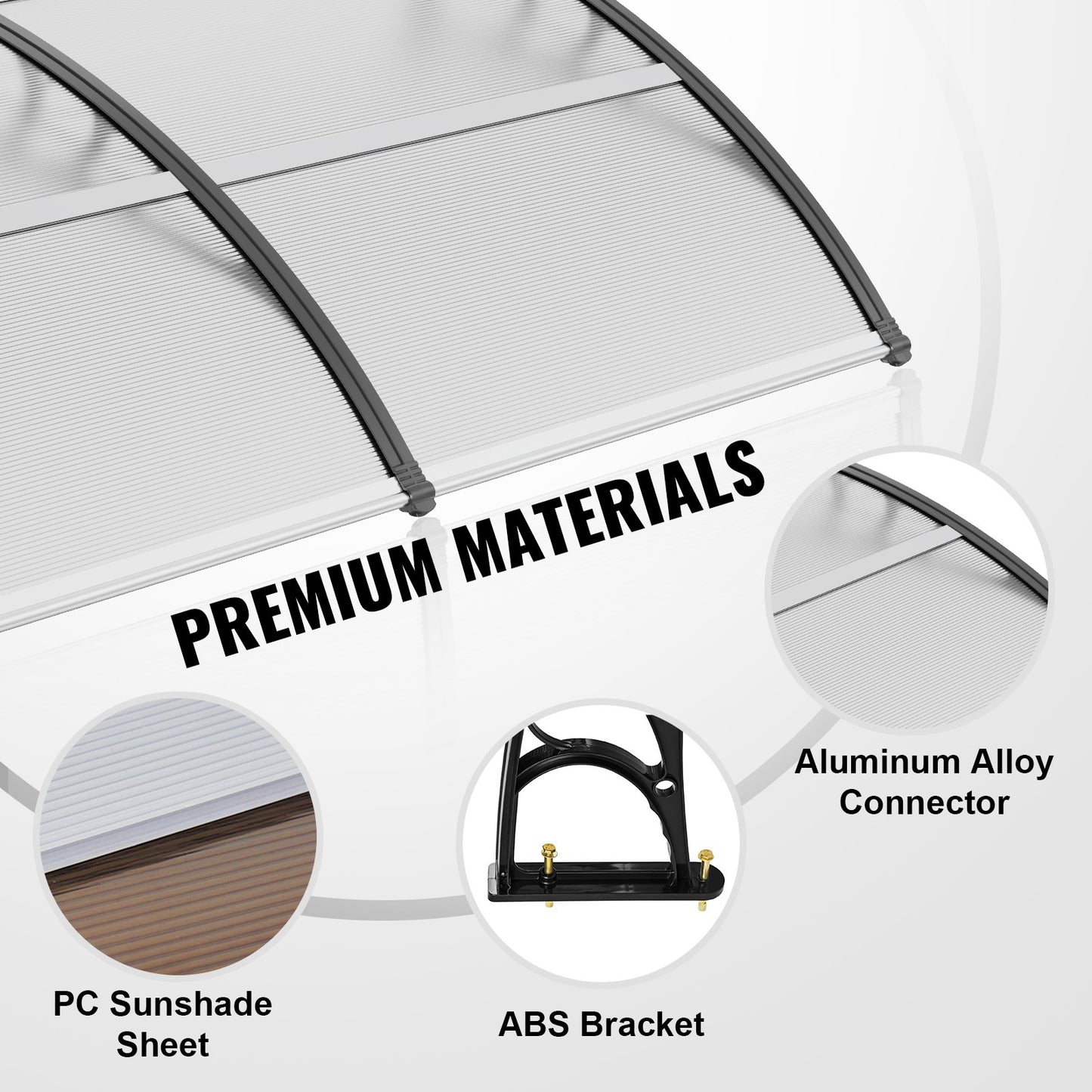 VEVOR Window Door Awning Canopy 40 x 40, UPF 50+ Polycarbonate Entry Door Outdoor Window Awning Exterior, Front Door Overhang Awning for Sun Shutter, UV, Rain, Snow Protection, Hollow Sheet
