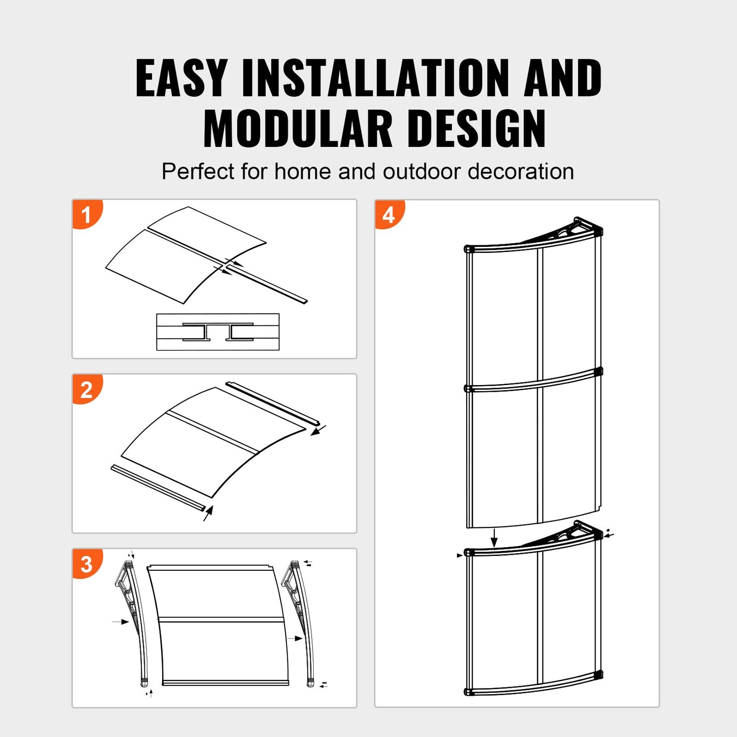 VEVOR Window Door Awning Canopy 80 x 40, UPF 50+ Polycarbonate Entry Door Outdoor Window Awning Exterior, Front Door Overhang Awning for Sun Shutter, UV, Rain, Snow Protection, Hollow Sheet