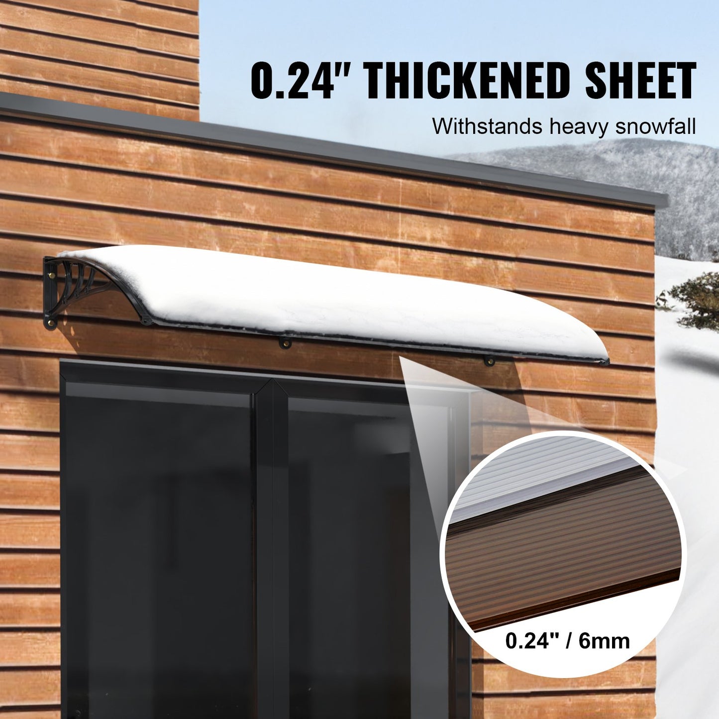 VEVOR Window Door Awning Canopy 80 x 40, UPF 50+ Polycarbonate Entry Door Outdoor Window Awning Exterior, Front Door Overhang Awning for Sun Shutter, UV, Rain, Snow Protection, Hollow Sheet