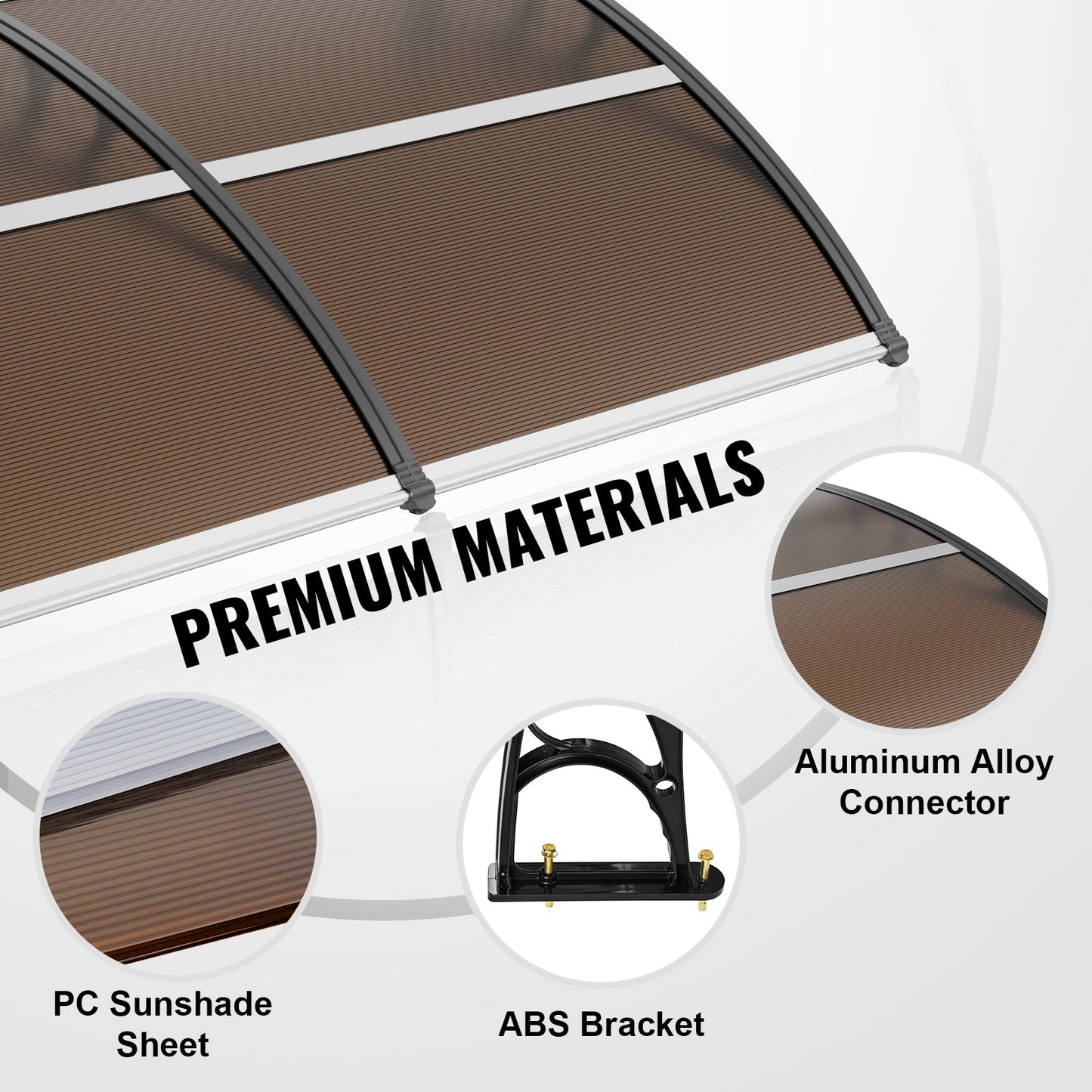 VEVOR Window Door Awning Canopy 80 x 40, UPF 50+ Polycarbonate Entry Door Outdoor Window Awning Exterior, Front Door Overhang Awning for Sun Shutter, UV, Rain, Snow Protection, Hollow Sheet