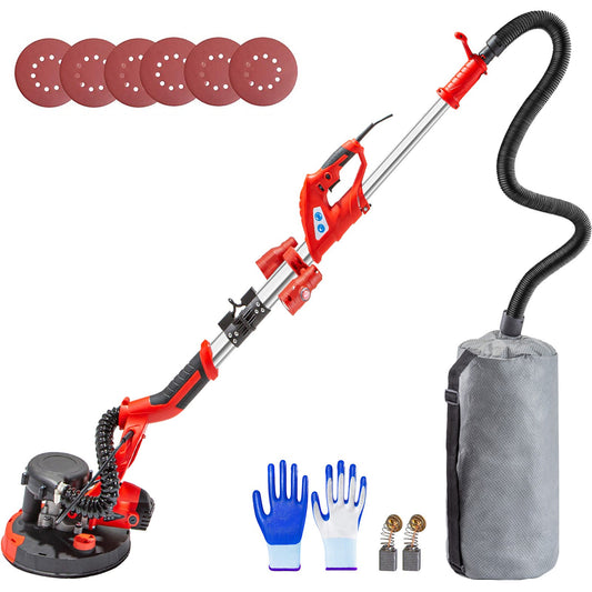 VEVOR Drywall Sander 850W Electric Drywall Sander Foldable Sheetrock Sander with Telescope Handle, Electric Sander Variable Speed 800-1750RPM, Wall Sander with LED Lights and Vacuum Bag, 6 Sand Pad
