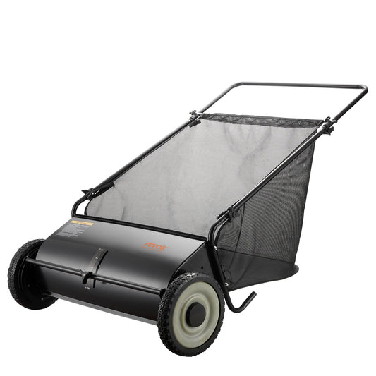 VEVOR Push Lawn Sweeper, 26 Inch Leaf & Grass Collector, Strong Rubber Wheels & Heavy Duty Thickened Steel Durable to Use with Large Capacity 7 ft? Mesh Collection Bag, 4 Spinning Brushes