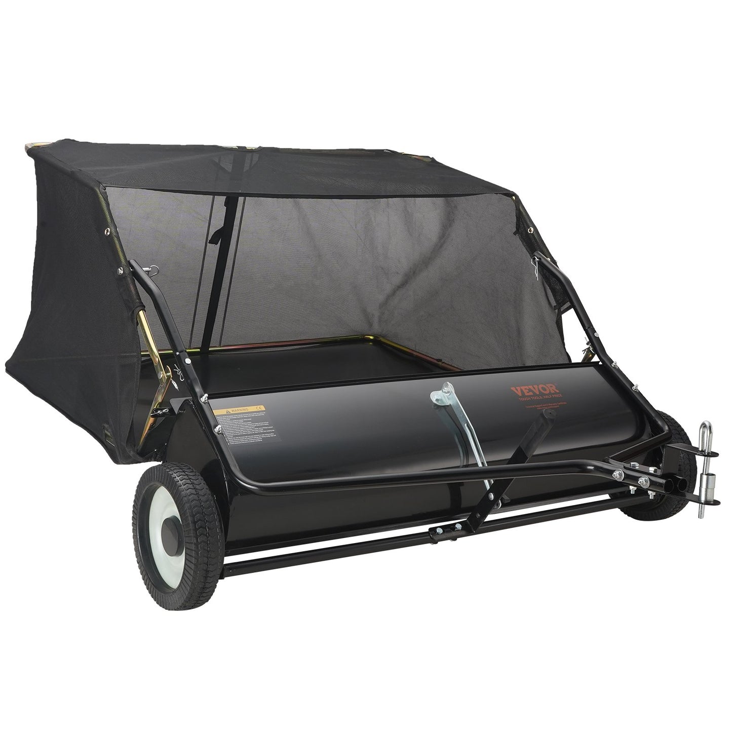 VEVOR Lawn Sweeper, 42.5, 25 cu. ft. Tow Behind Yard Sweeper, Dumping Rope Design & Heavy Duty, Durable to Use, Leaf & Grass Collector with Adjustable Sweeping Height for Picking Up Debris and Grass