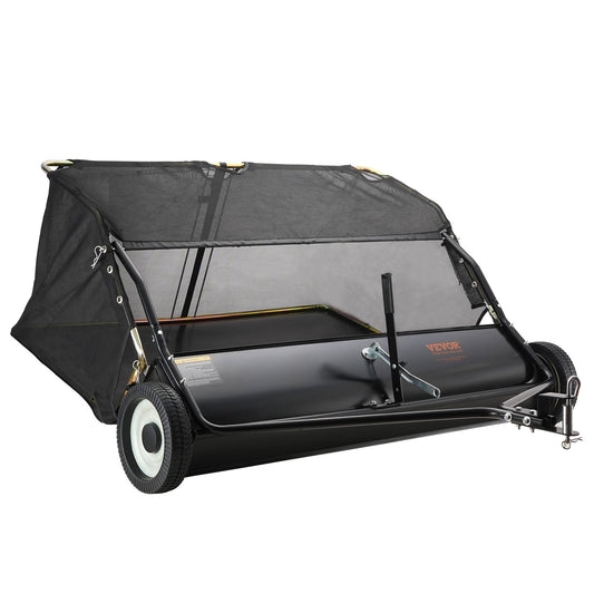 VEVOR Lawn Sweeper, 48.5, 26 cu. ft. Tow Behind Yard Sweeper, Dumping Rope Design & Heavy Duty, Durable to Use, Leaf & Grass Collector with Adjustable Sweeping Height for Picking Up Debris and Grass