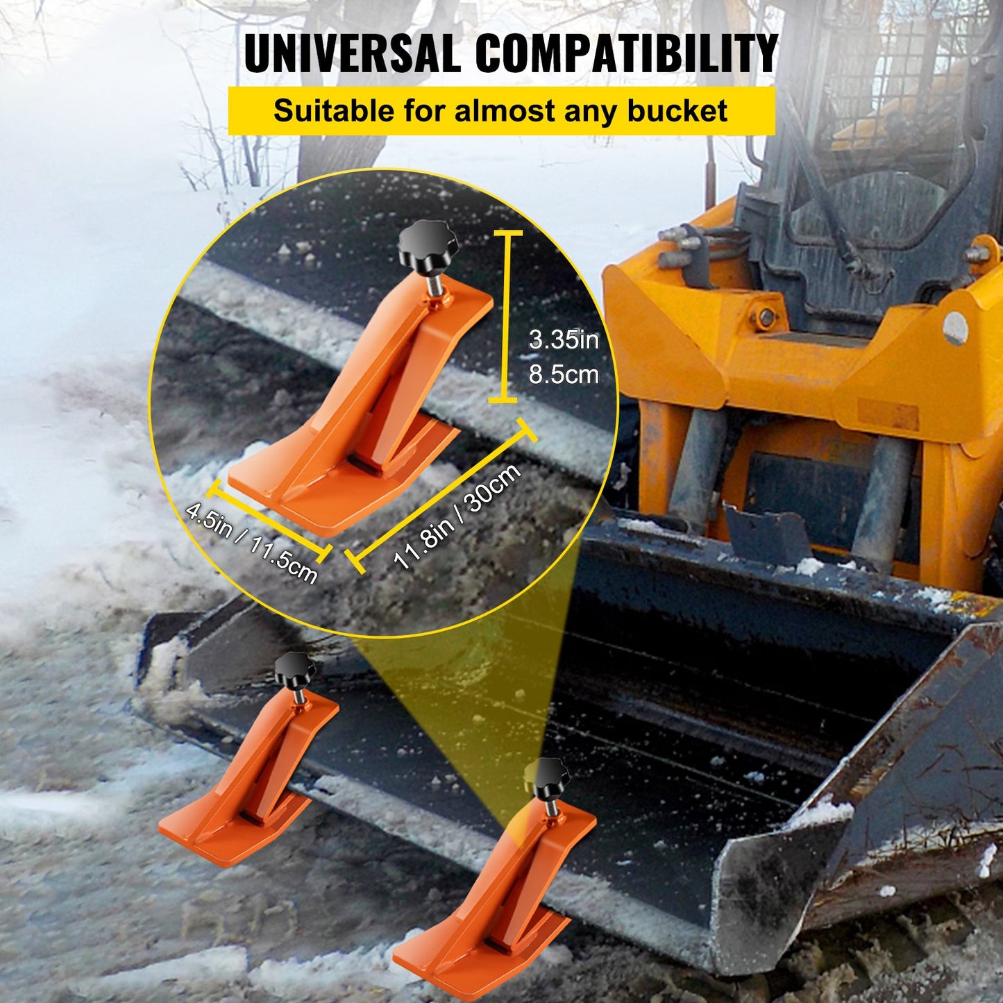 VEVOR Tractor Bucket Protector, 2pcs Ski Edge Protector, 12 Long Turf Tamer Skid Protector, 4 Width, Heavy Duty Steel Bucket Attachment for Snow Leaves Removal, Spreading Gravel, Orange