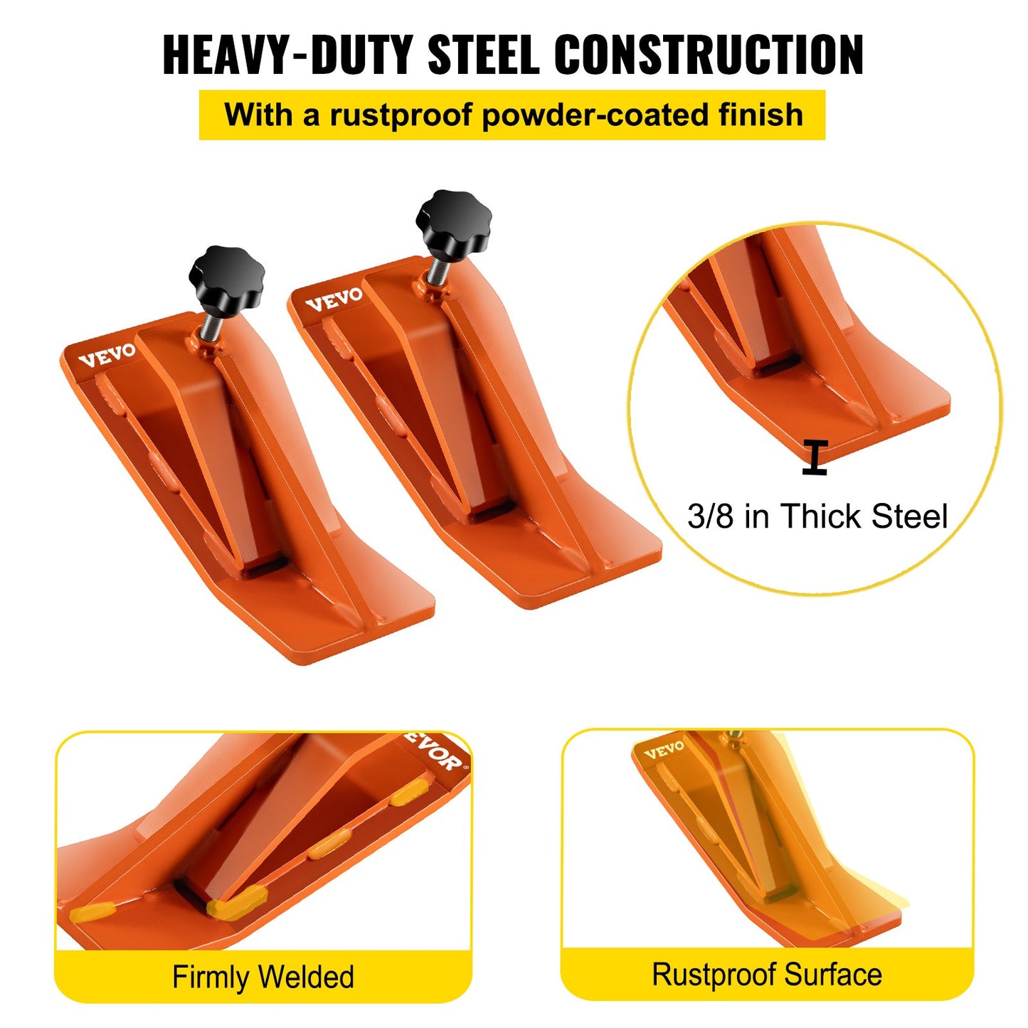 VEVOR Tractor Bucket Protector, 2pcs Ski Edge Protector, 12 Long Turf Tamer Skid Protector, 4 Width, Heavy Duty Steel Bucket Attachment for Snow Leaves Removal, Spreading Gravel, Orange