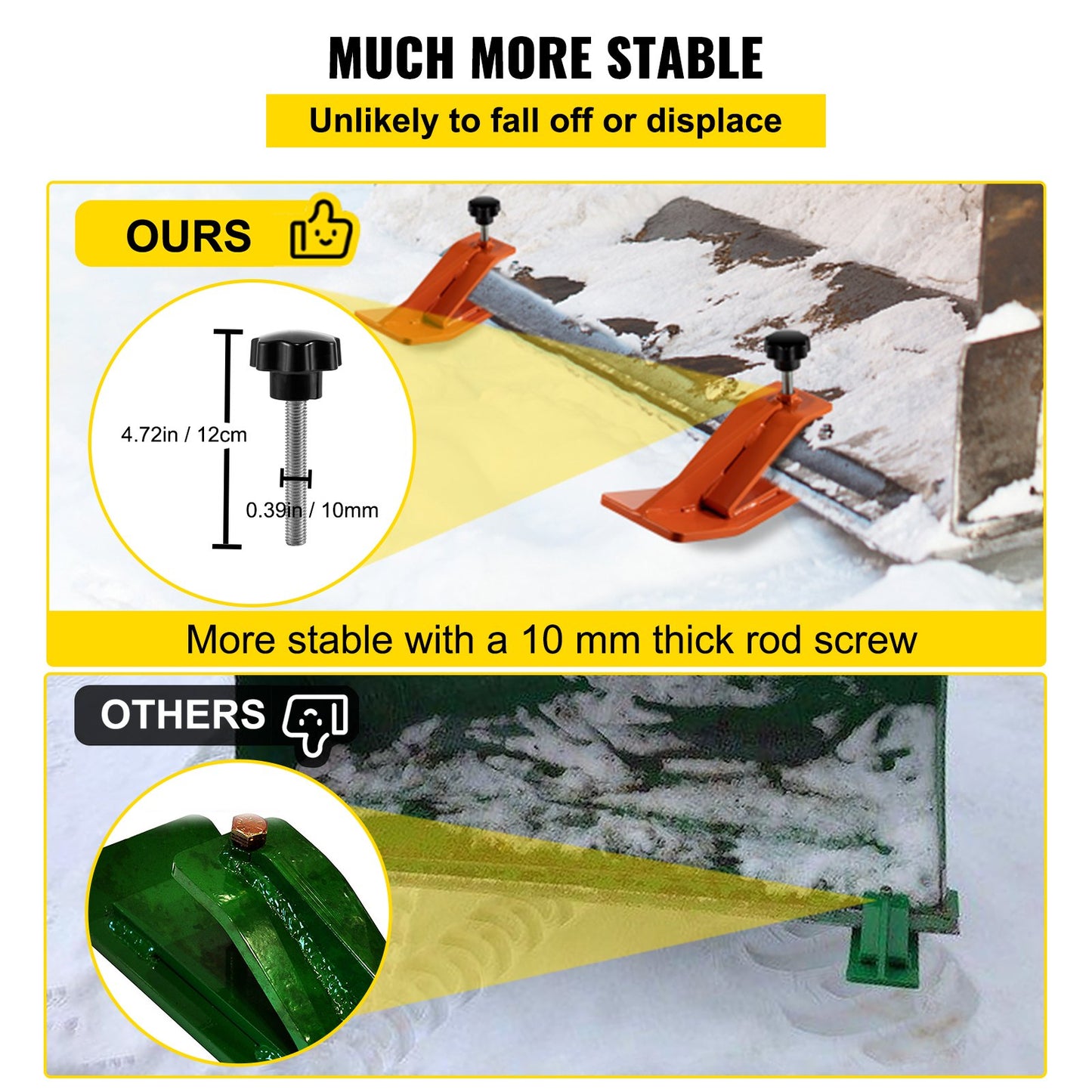 VEVOR Tractor Bucket Protector, 2pcs Ski Edge Protector, 12 Long Turf Tamer Skid Protector, 4 Width, Heavy Duty Steel Bucket Attachment for Snow Leaves Removal, Spreading Gravel, Orange