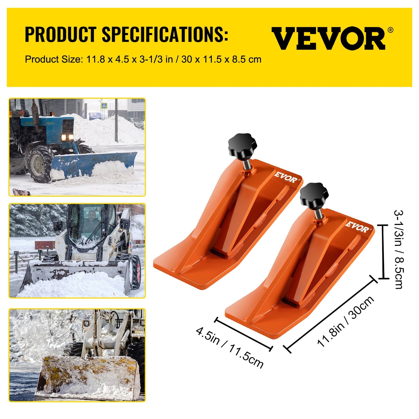 VEVOR Tractor Bucket Protector, 2pcs Ski Edge Protector, 12 Long Turf Tamer Skid Protector, 4 Width, Heavy Duty Steel Bucket Attachment for Snow Leaves Removal, Spreading Gravel, Orange