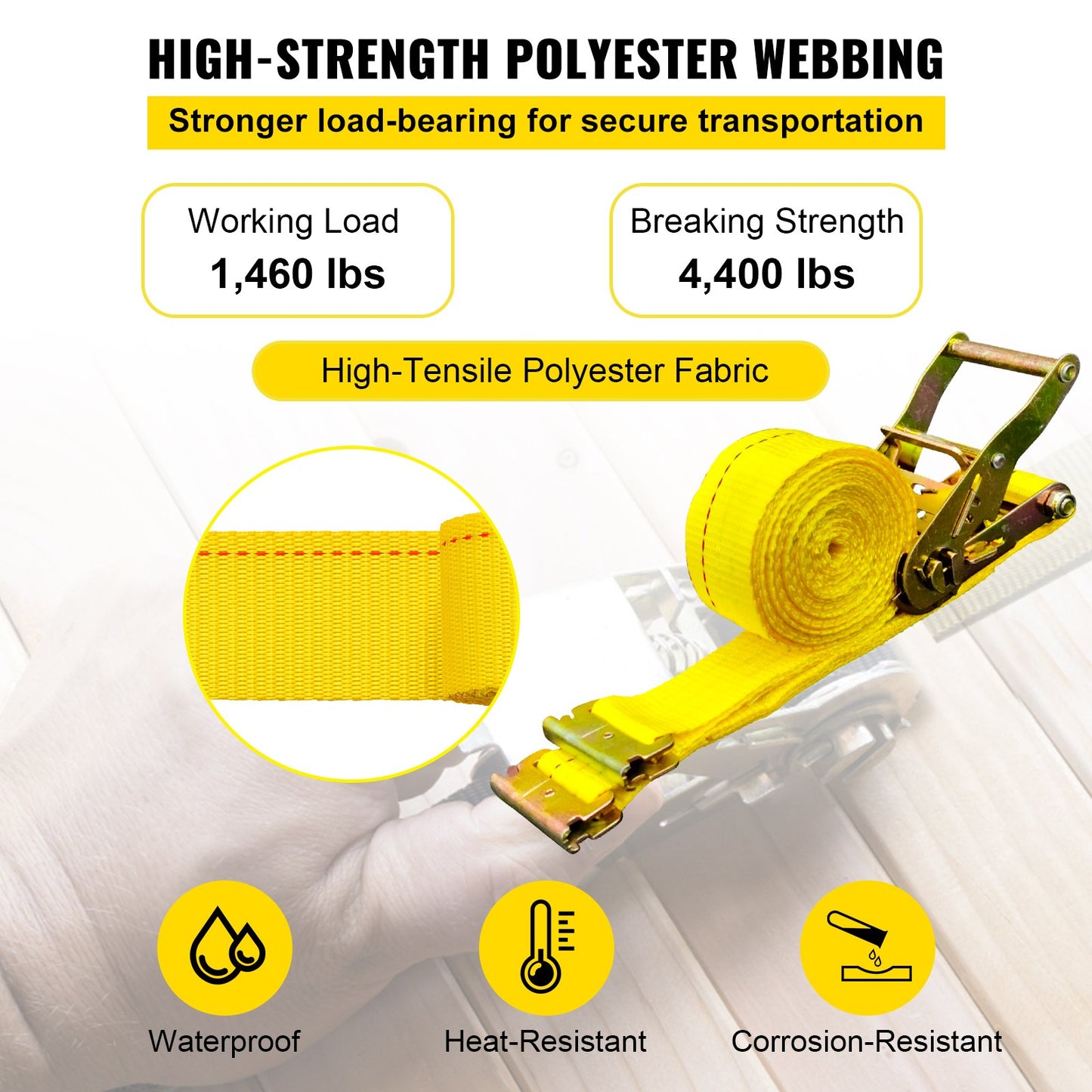 VEVOR E Track Ratchet Strap, 18PCS 2 x 15' E-Track Straps 4400 LBS Breaking Strength, with Polyester Webbing & Spring Fitting & Ratchets, Durable Tie-Downs for Motorcycles, Tire, Trailer Loads