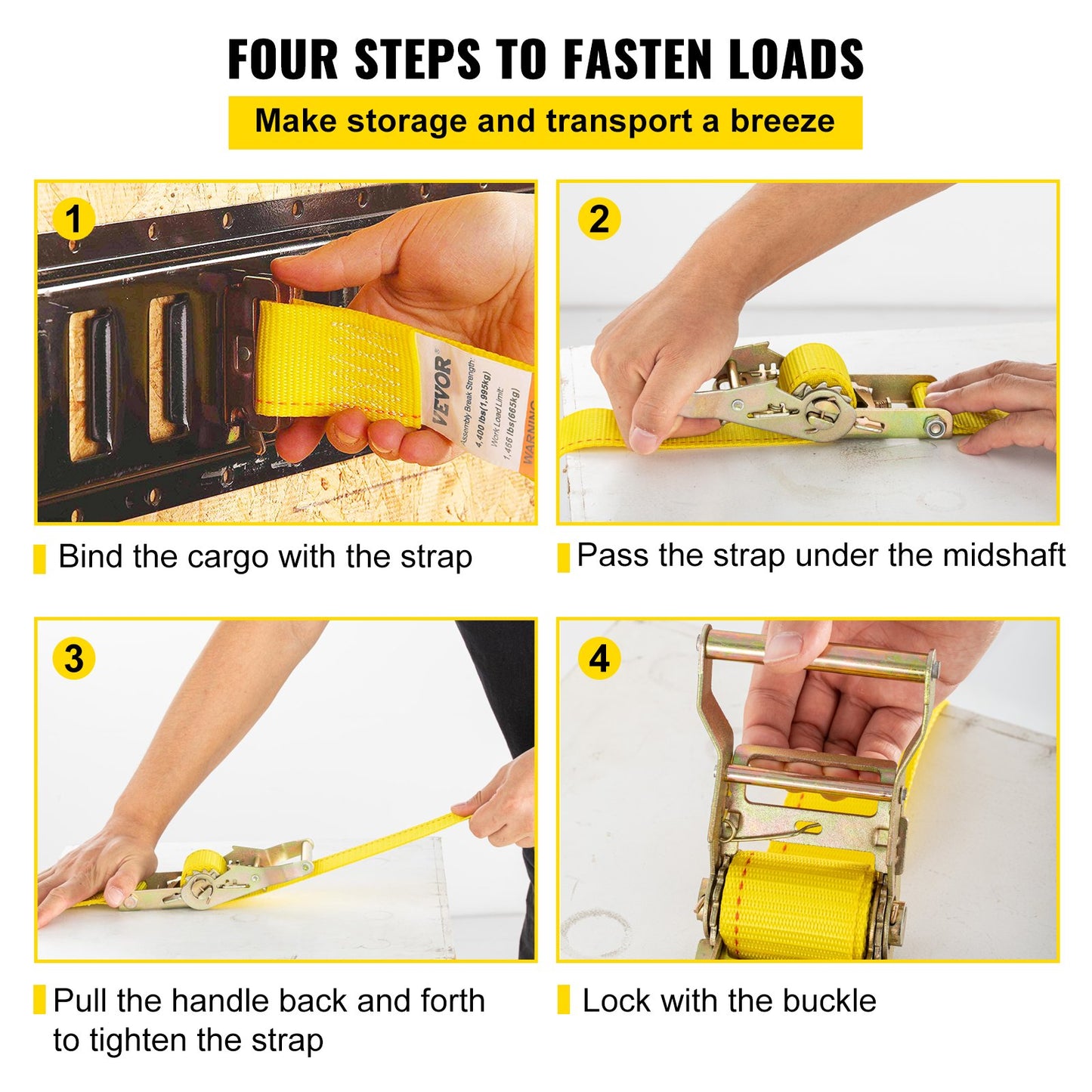 VEVOR E Track Ratchet Strap, 18PCS 2 x 15' E-Track Straps 4400 LBS Breaking Strength, with Polyester Webbing & Spring Fitting & Ratchets, Durable Tie-Downs for Motorcycles, Tire, Trailer Loads