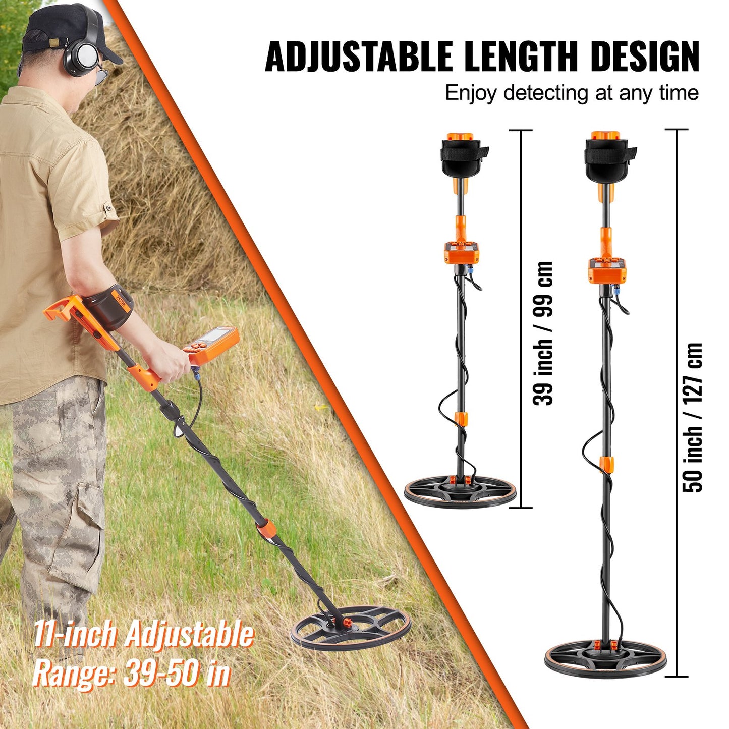VEVOR Waterproof Metal Detector, 12 Coil, Professional Rechargeable Gold Detector, 39-50 in Adjustable with LCD 7 Modes Advanced DSP Chip Bluetooth Headset, IP68 for Detecting Gold Treasure Hunting