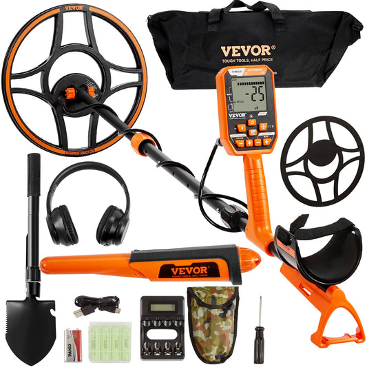VEVOR Waterproof Metal Detector, 12 Coil, Professional Rechargeable Gold Detector, 39-50 in Adjustable with LCD 7 Modes Advanced DSP Chip Bluetooth Headset, IP68 for Detecting Gold Treasure Hunting