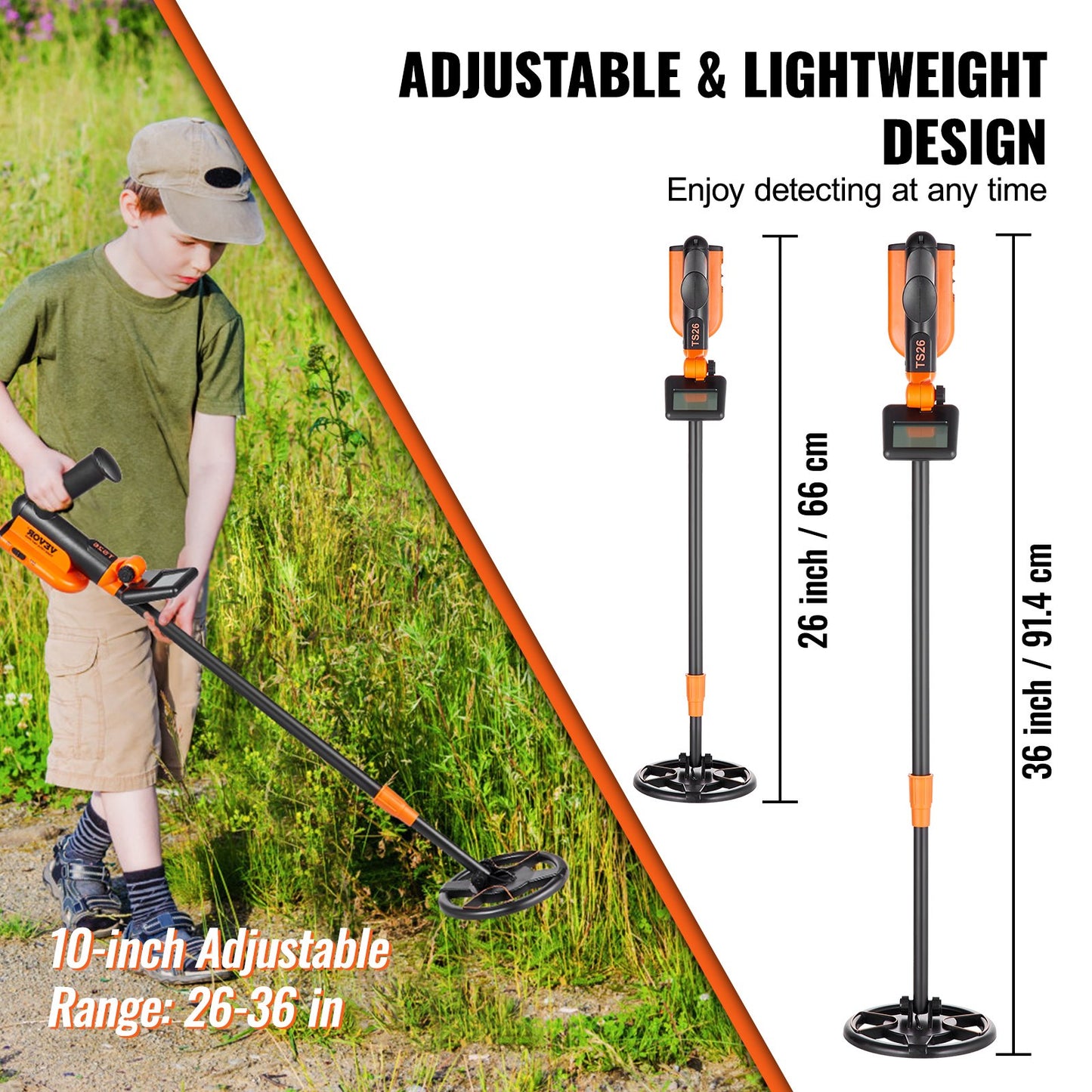 VEVOR Metal Detector for Kids, 6 Inch, 25''-37'' Adjustable Gold Detector, IP68 Waterproof Search Coil with LCD Display Advanced DSP Chip, Lightweight for Junior & Youth Detecting Gold Coin Treasure